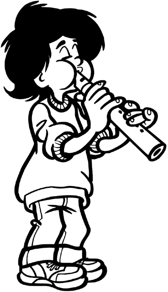 Boy playing flute vinyl sticker. Customize on line. Music 061-0389